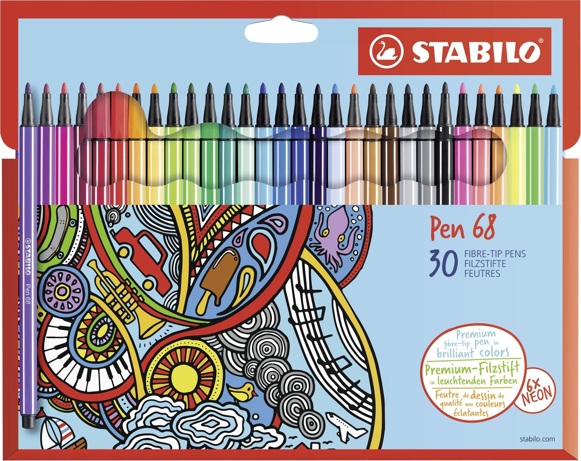 STABILO Pen 68, 30 ks, kartónové puzdro Fixky