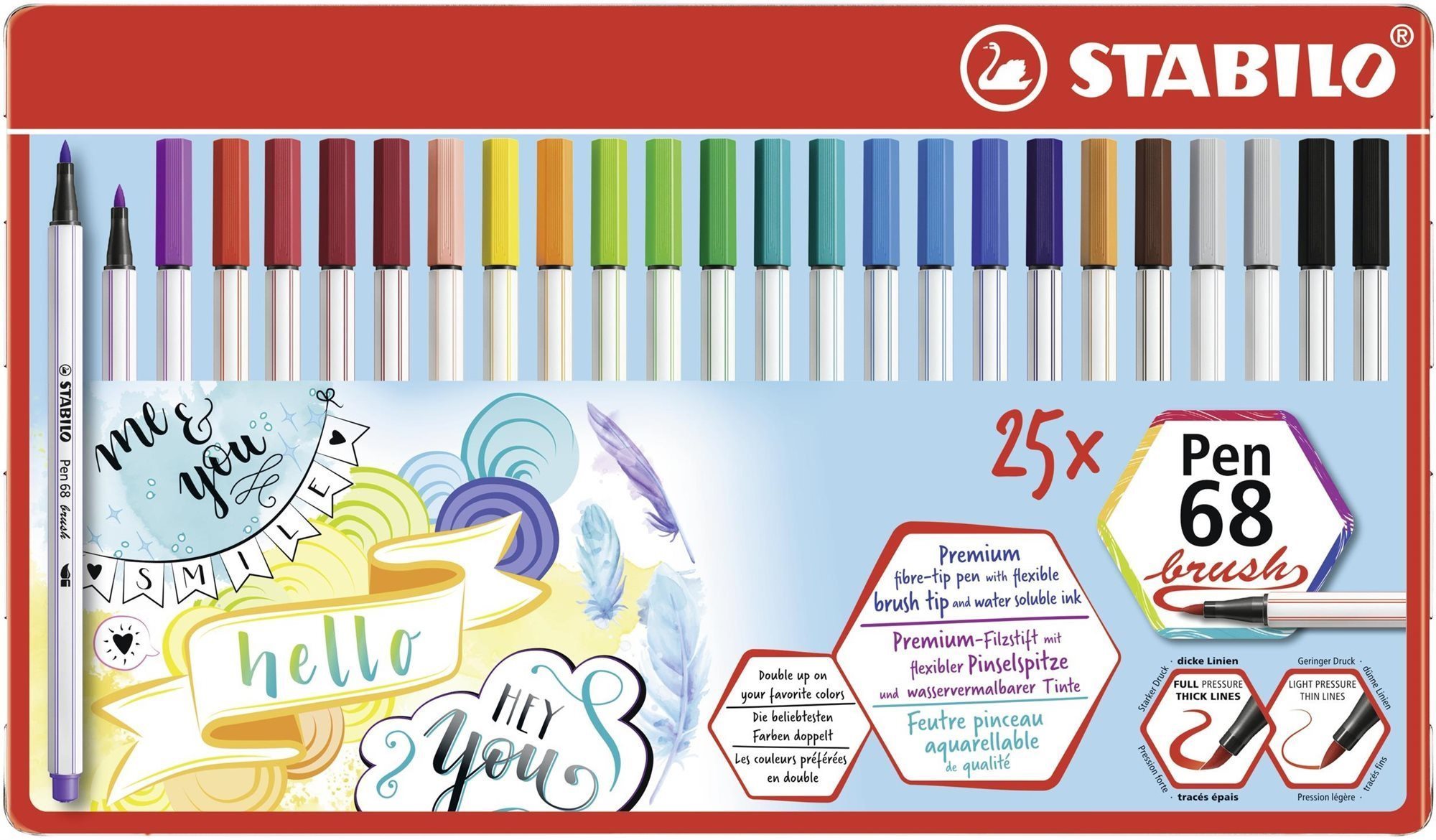 STABILO Pen 68 Stifte Metall-Etui 25 Farben Filzstifte