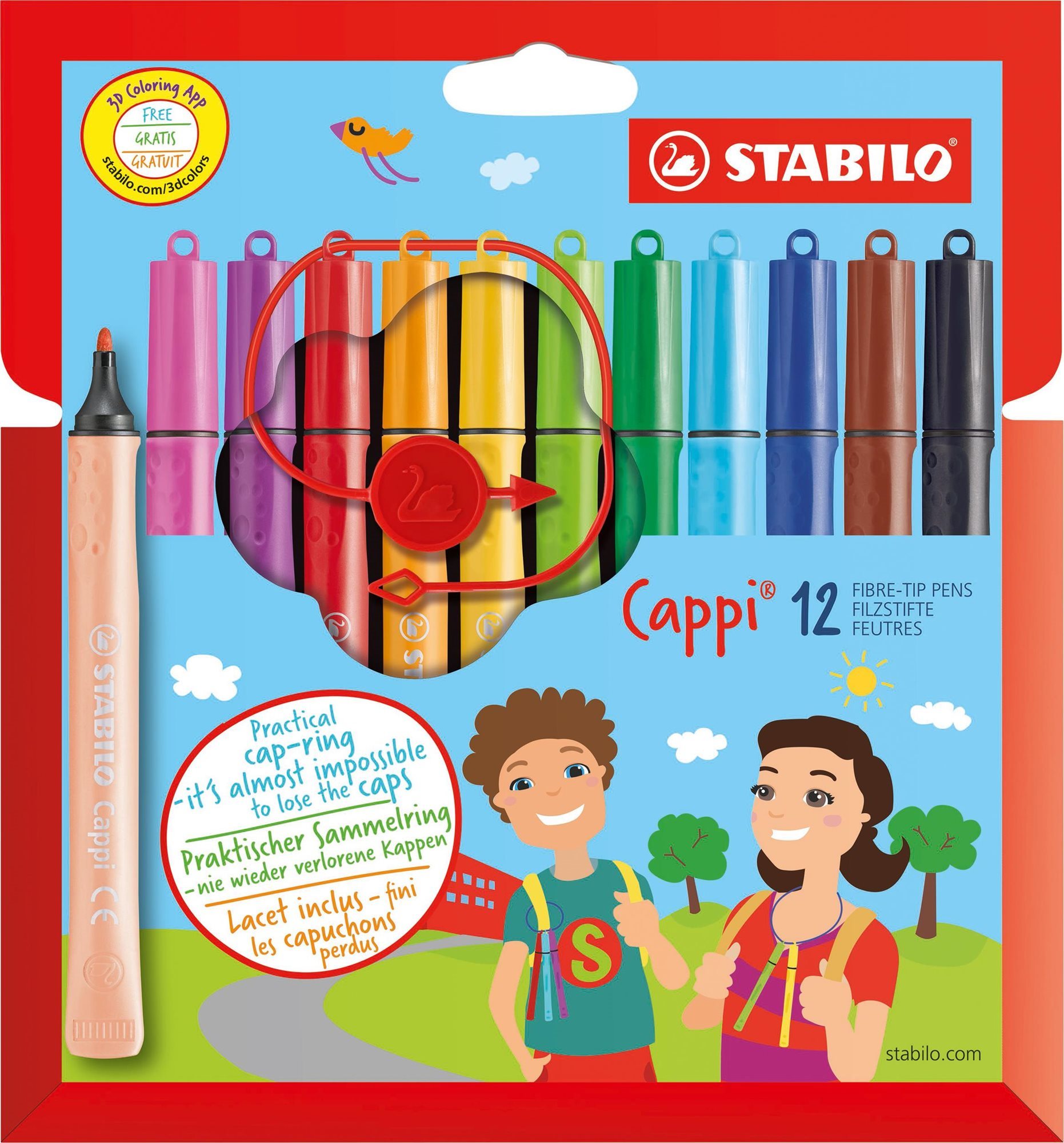 STABILO Cappi Filzstifte in der Box - 12 Farben Filzstifte