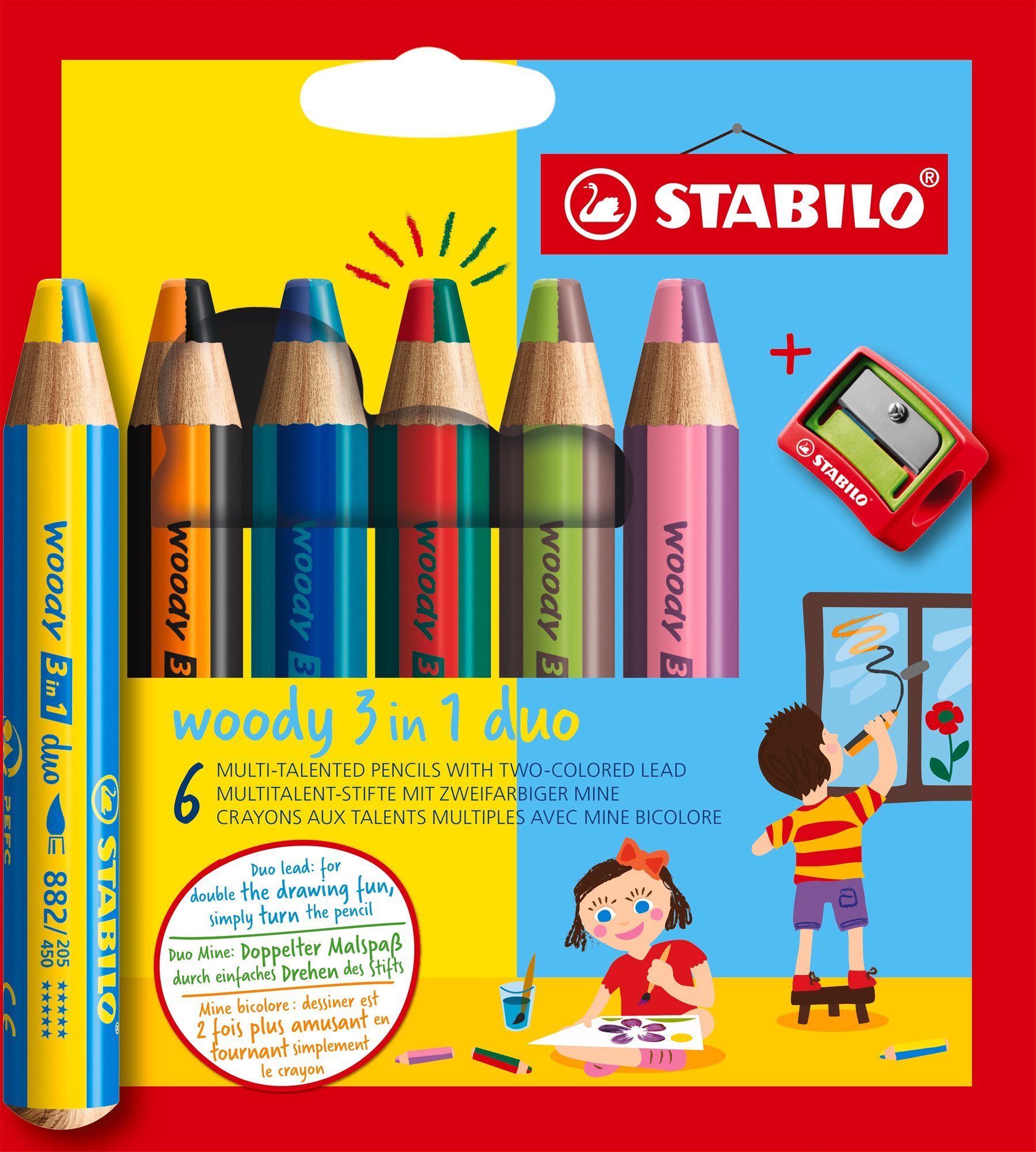 STABILO woody 3 in 1 duo 6 ks puzdro so strúhadlom Pastelky