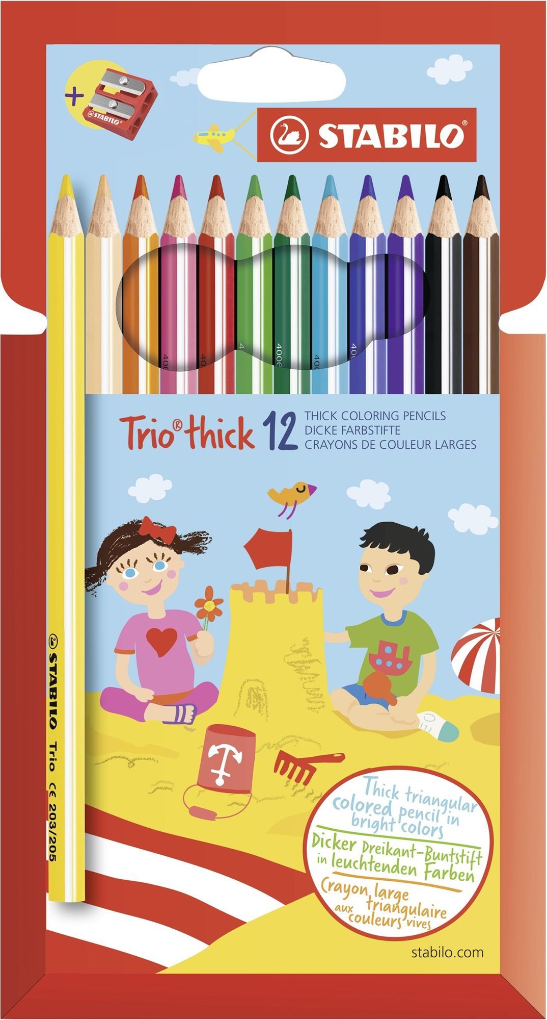 STABILO Trio, silné 12 ks puzdro so strúhadlom Pastelky
