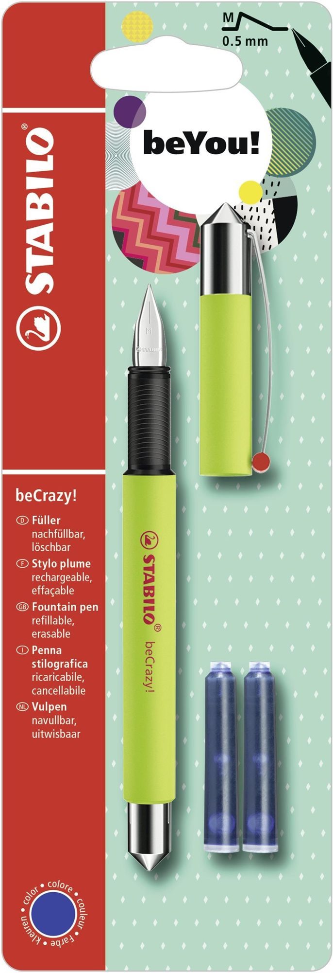 STABILO beCrazy! plniace pero Uni Colors, limetkovo-punčové + 2...