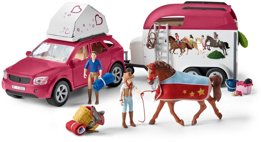 Schleich Abenteuer-Auto mit Anhänger und Pferd Figuren-Zubehör