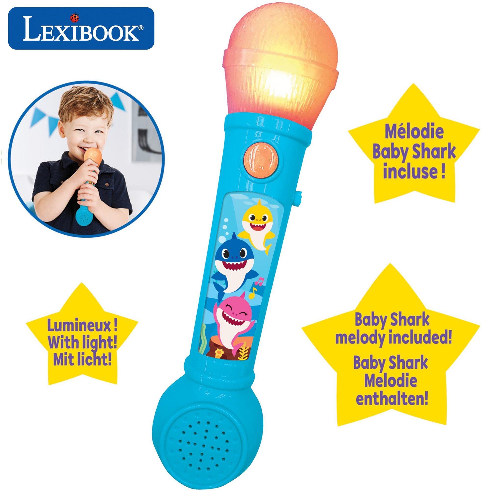 Lexibook Baby Shark Svietiaci mikrofón s melódiami a zvukovými...