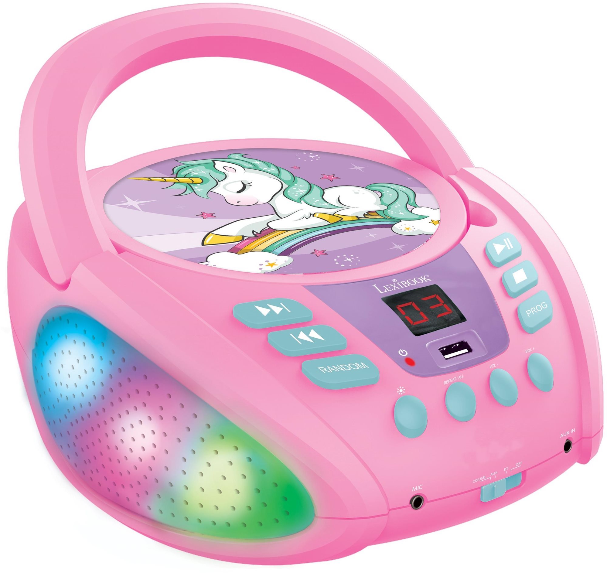 Lexibook Unicorn tragbarer Bluetooth-CD-Player mit Beleuchtung und...