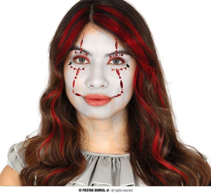 Nalepovacie kamienky na tvár – klaun – halloween Párty doplnky