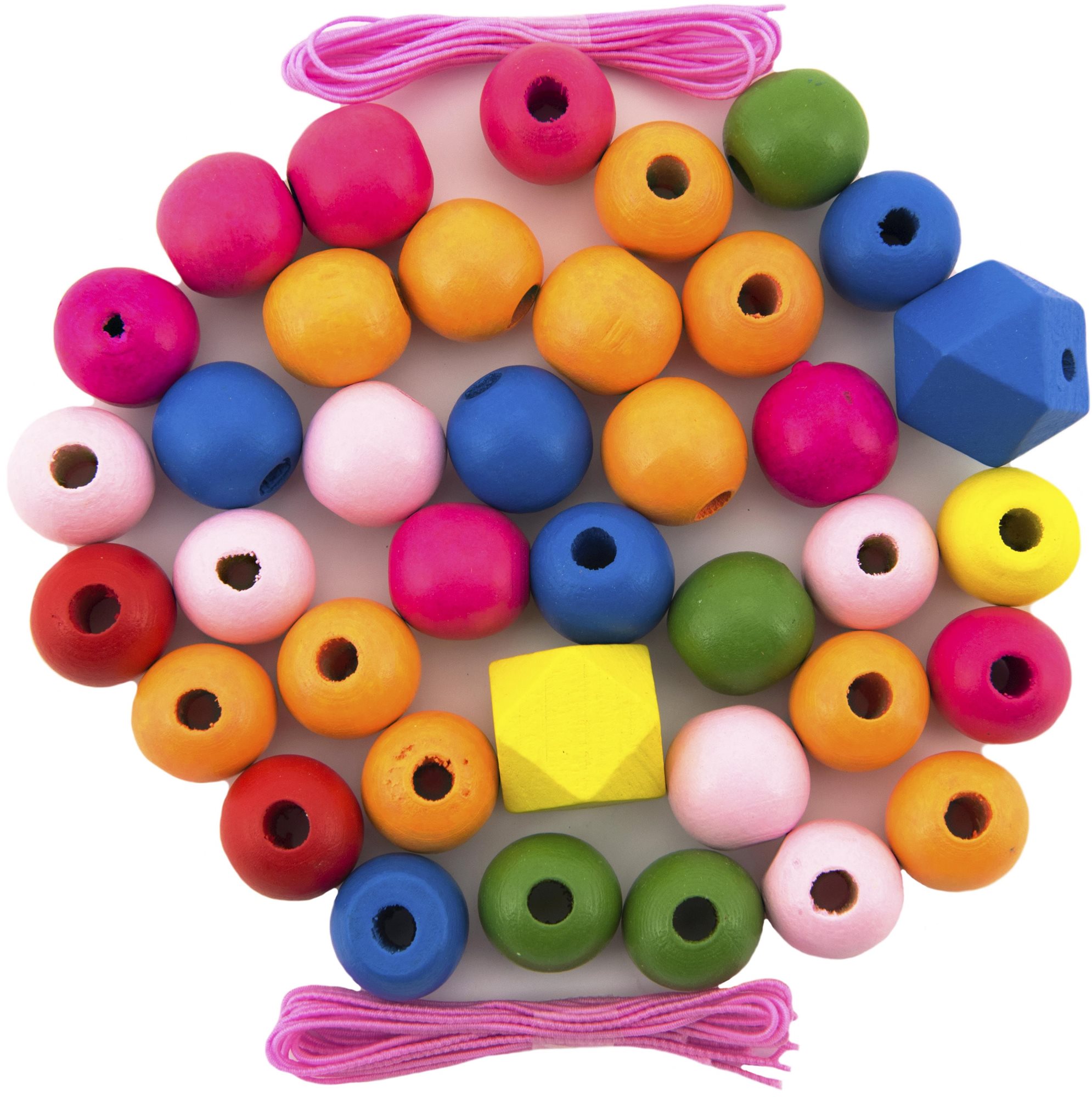 Teddies Koráliky drevené farebné MAXI s gumičkami 106 ks Korálky