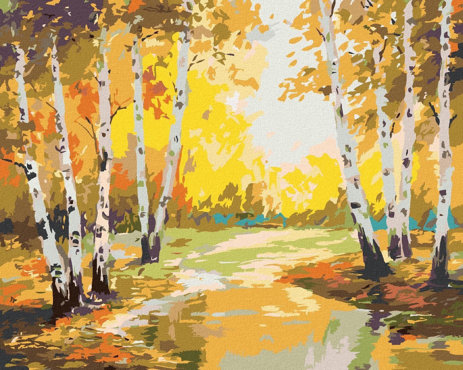 Maľovanie podľa čísel – Brezy a potôčik, 40 × 50 cm, bez rámu a bez...