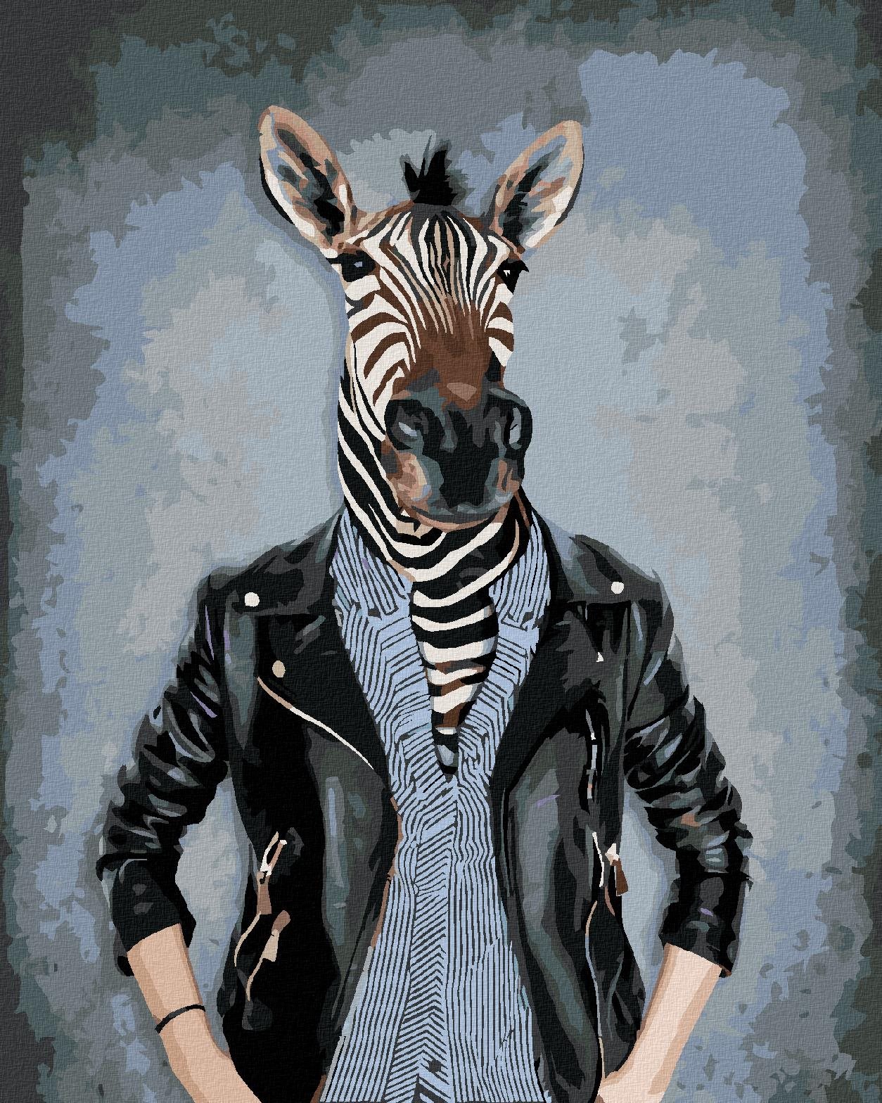 Malování podle čísel - Zebra v oblečení, 80x100 cm, vypnuté plátno...