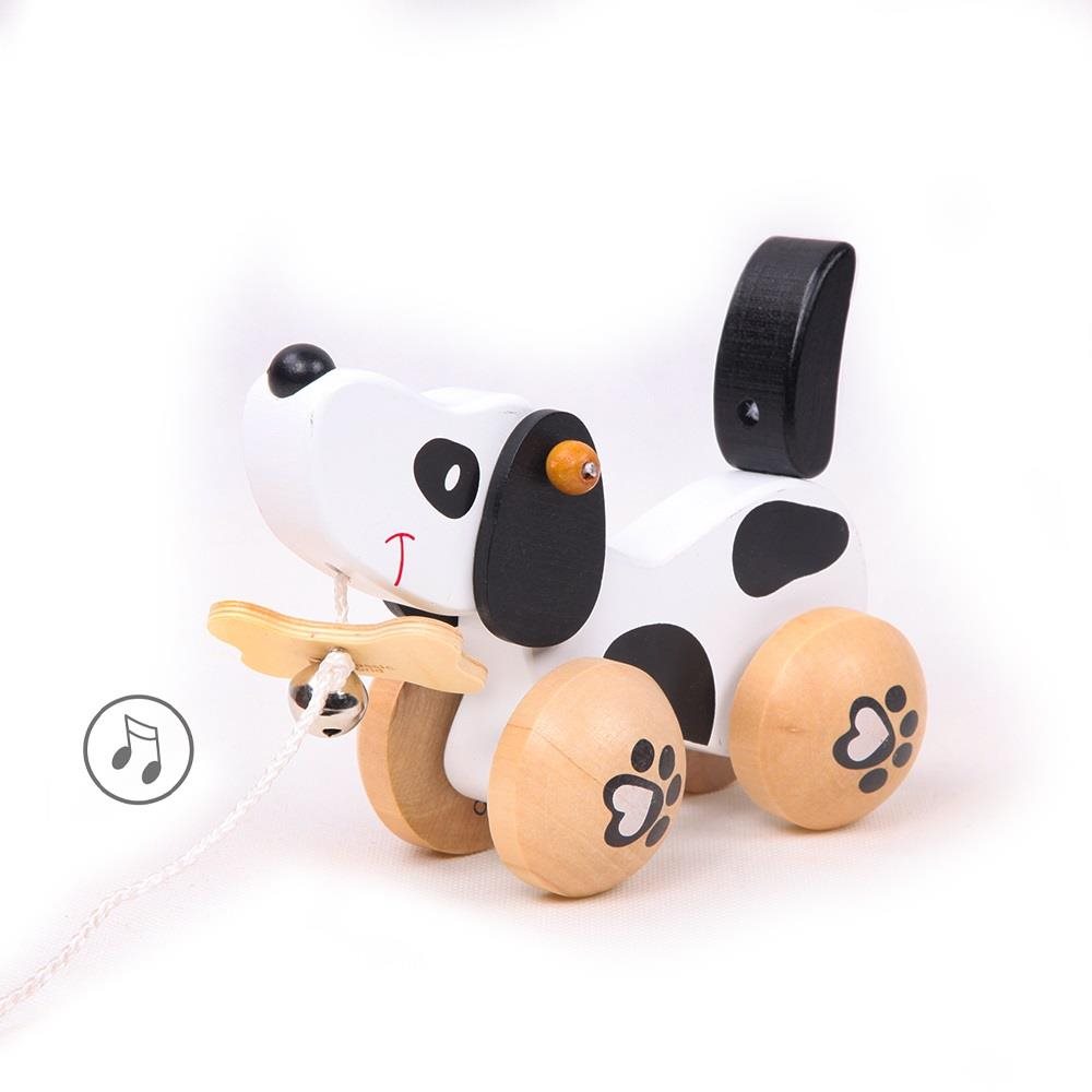 Teddies Psík so zvončekom ťahací drevo Hračka na ťahanie