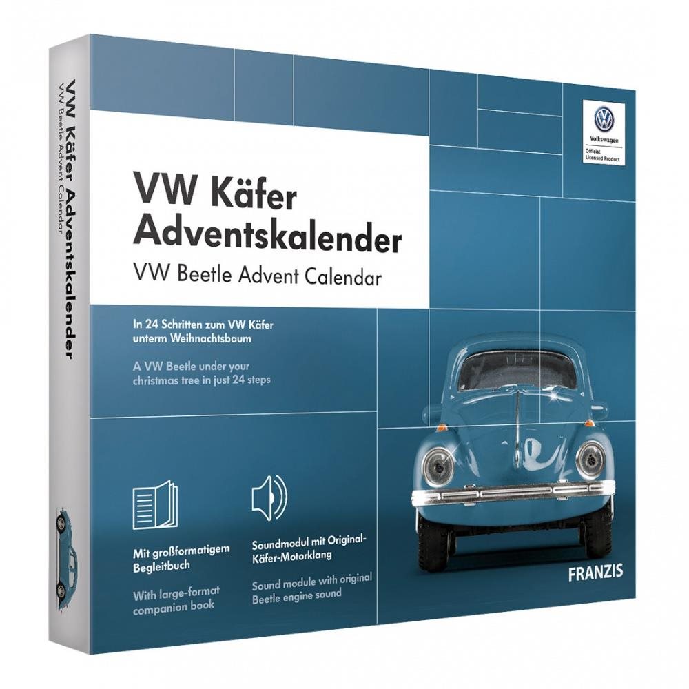 Franzis Verlag adventný kalendár VW Chrobák so zvukom modrý 1 : 43...