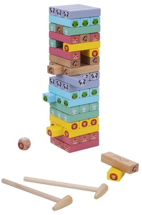 Drevená veža Jenga so zvieratkami Stolová hra