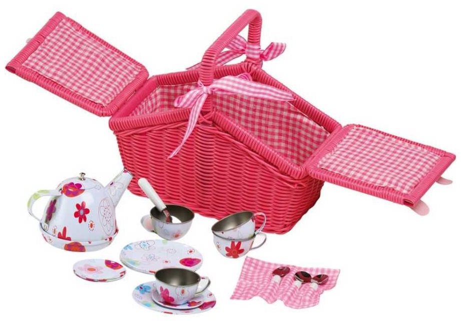 Small Foot Picknick-Korb Rosa mit Geschirr Geschirr für Kinderküchen