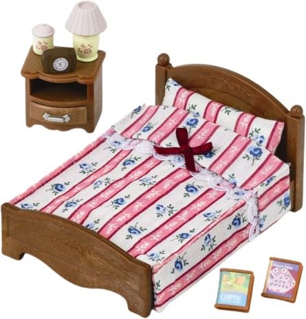 Sylvanian Families Furniture - Double Bed with Bedside Table Figure...