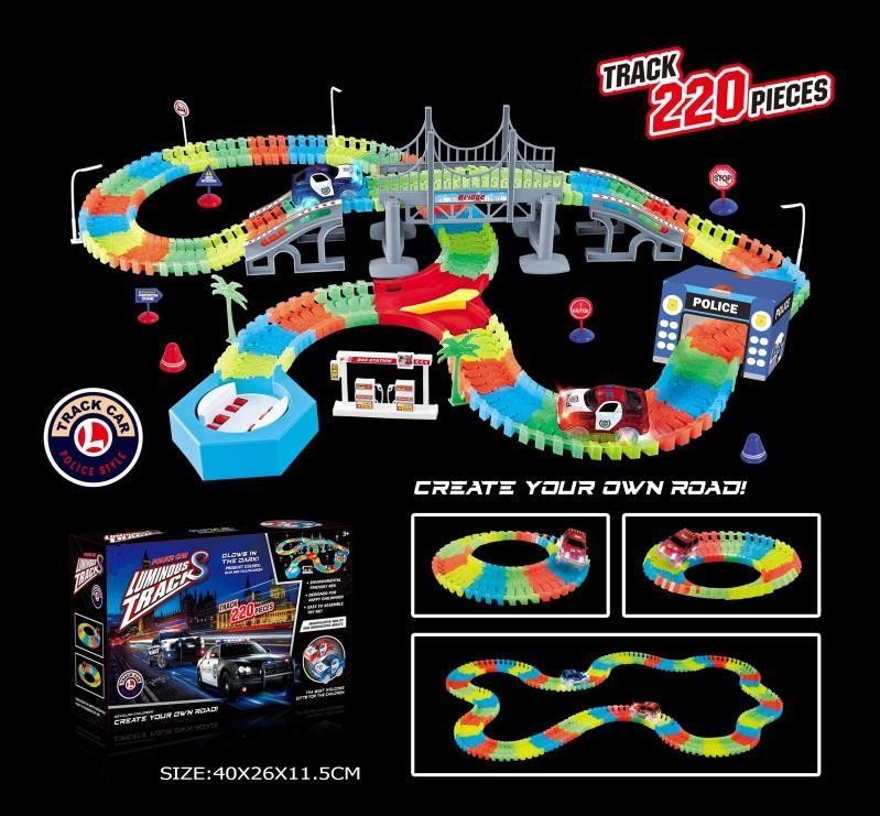 Illuminated in the Dark Track with 220 Parts + Toy Car with LED...