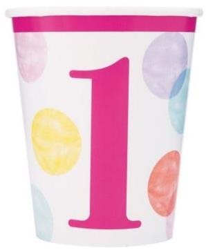 Papierové poháriky 1. narodeniny ružové s bodkami – dievča – 270 ml...