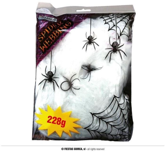 Pavučina biela 228 g + 4 pavúky – Halloween Párty doplnky