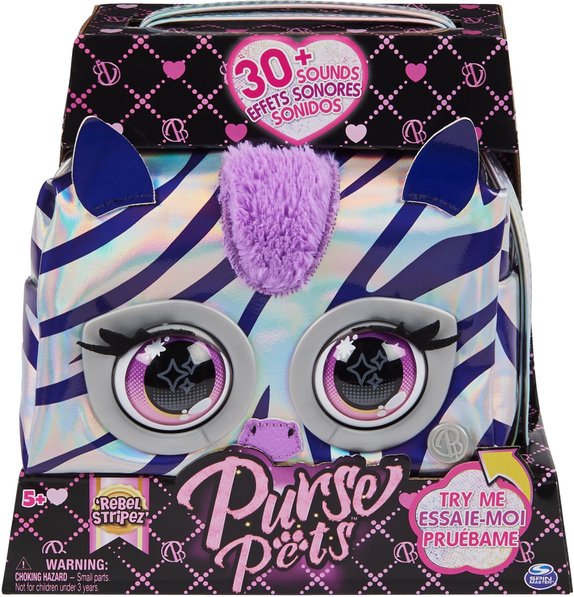 Purse Pets Metalická Interaktívna kabelka Zebra Detská kabelka