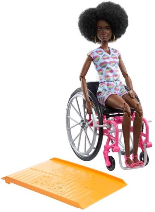 Barbie Modelka Na Invalidnom Vozíku V Overale So Srdiečkami Bábika