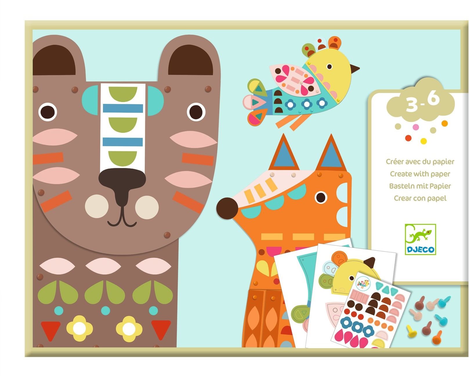 DJECO Kreativset mit Aufklebern Große Tiere Kinder-Sticker