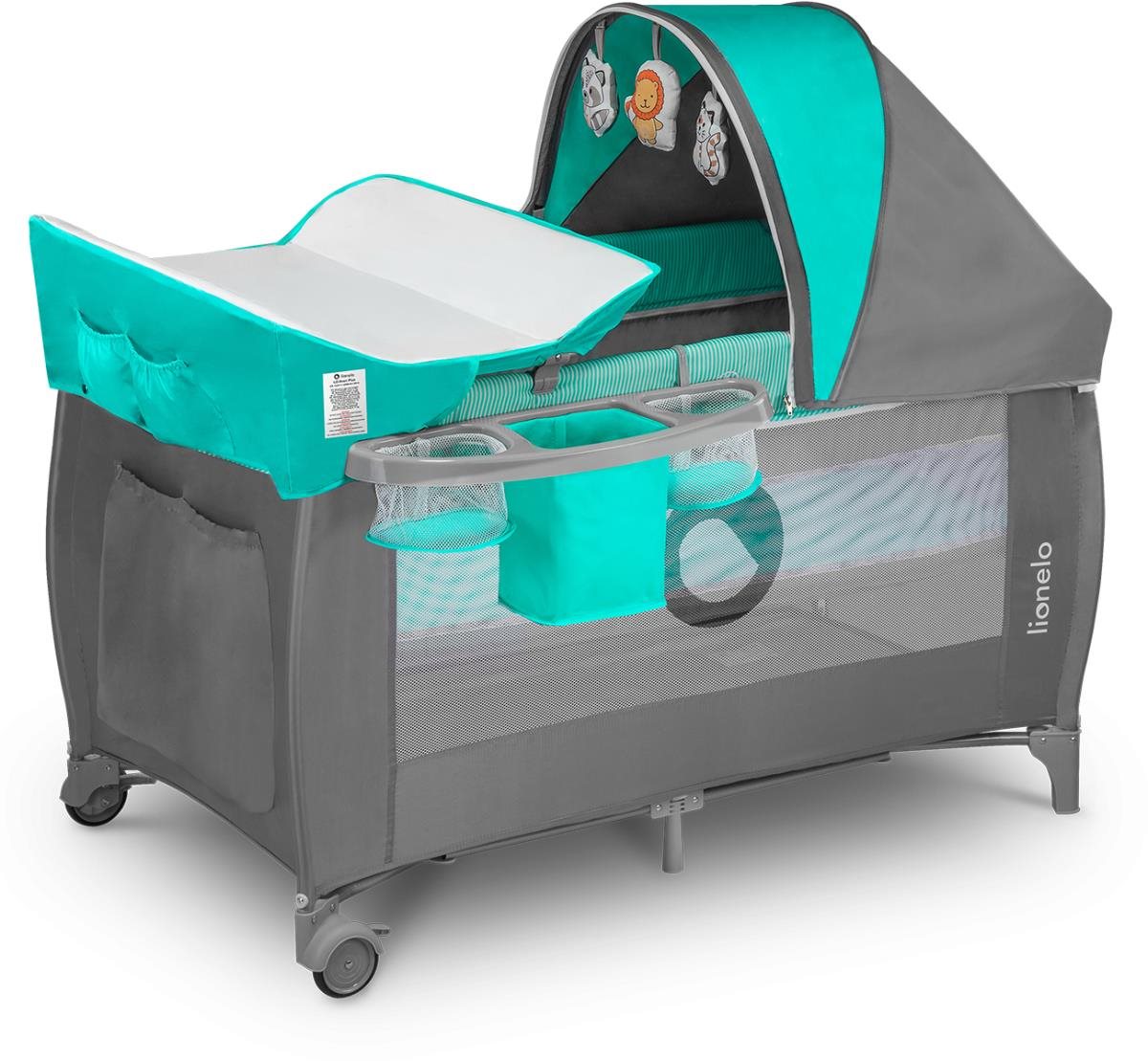 Lionelo Sven Plus Turquoise / Grey Cestovná postieľka