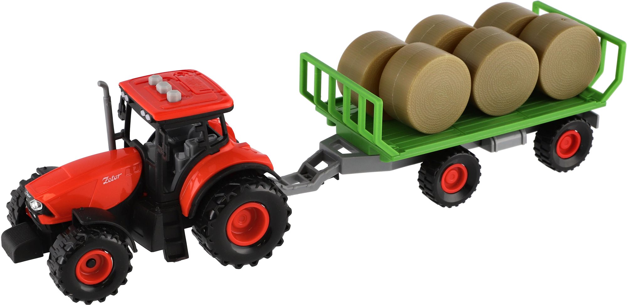 Teddies Traktor Zetor s vlekom a balíkmi na zotrvačník Traktor