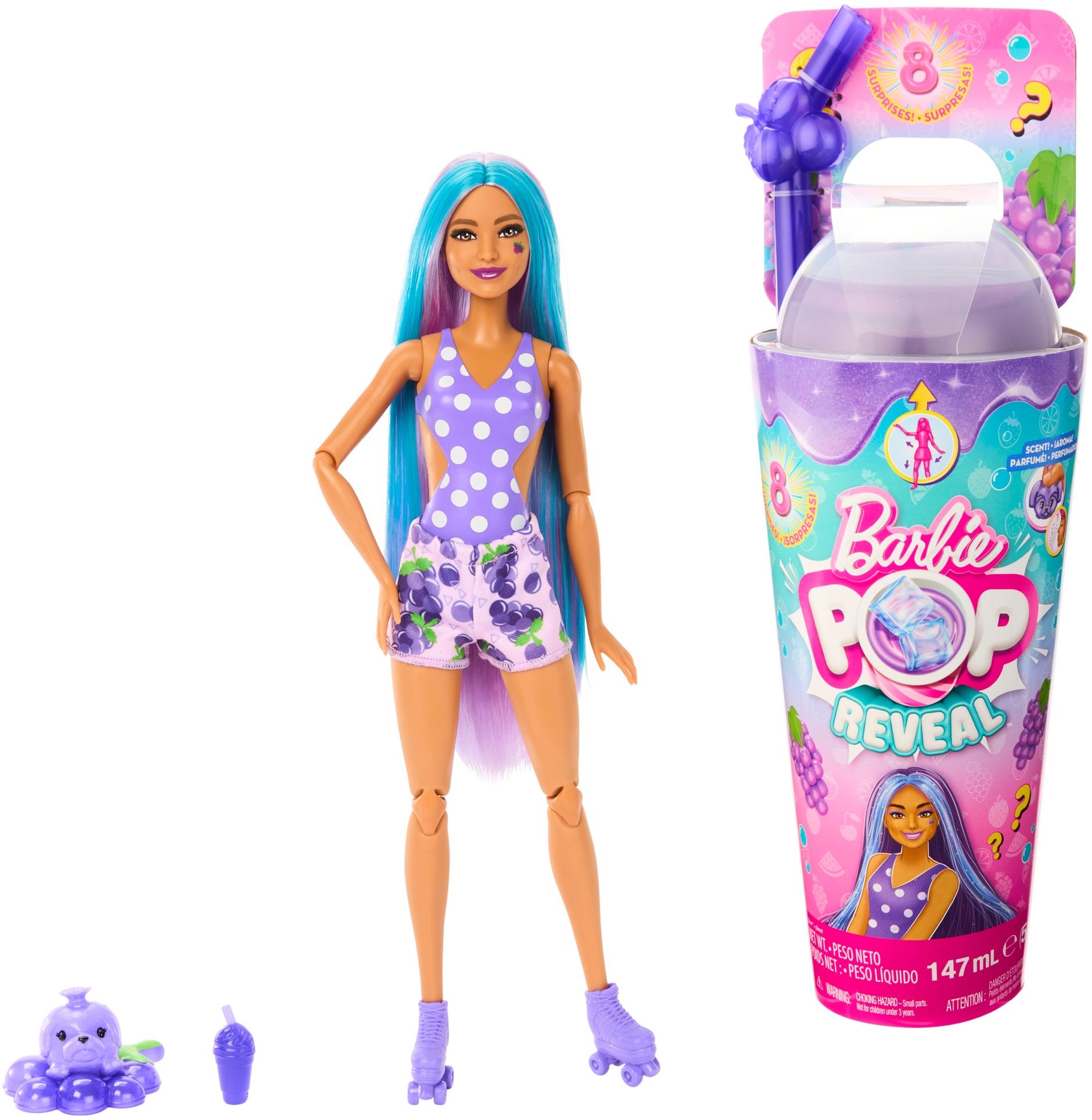 Barbie Pop Reveal Barbie šťavnaté ovocie – Hroznový kokteil Bábika