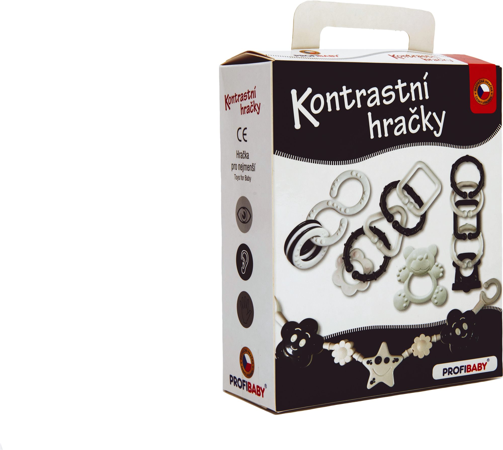 Profibaby Kontrastné hračky – hrkálka, hryzadlo, zábrana na kočík...