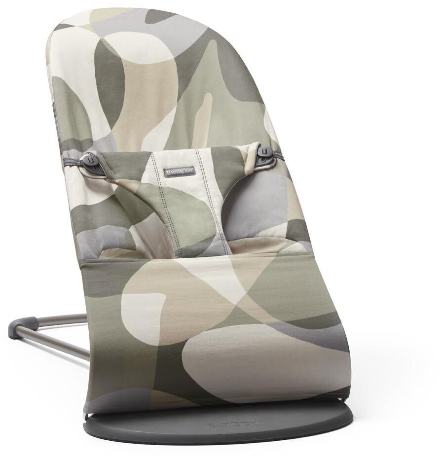Babybjörn Bliss Print Khaki Green Cotton, sötétszürke Pihenőszék