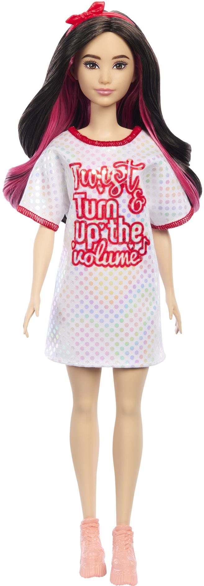 Barbie Modelka – Biele lesklé šaty Bábika