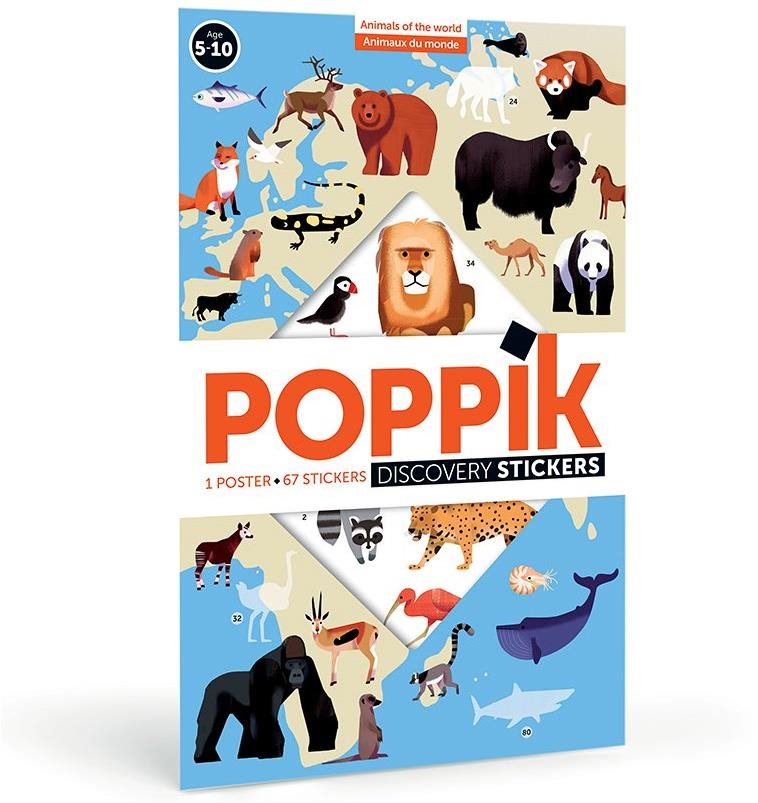 POPPIK Vzdelávací samolepkový plagát Zvieratá sveta Detské nálepky