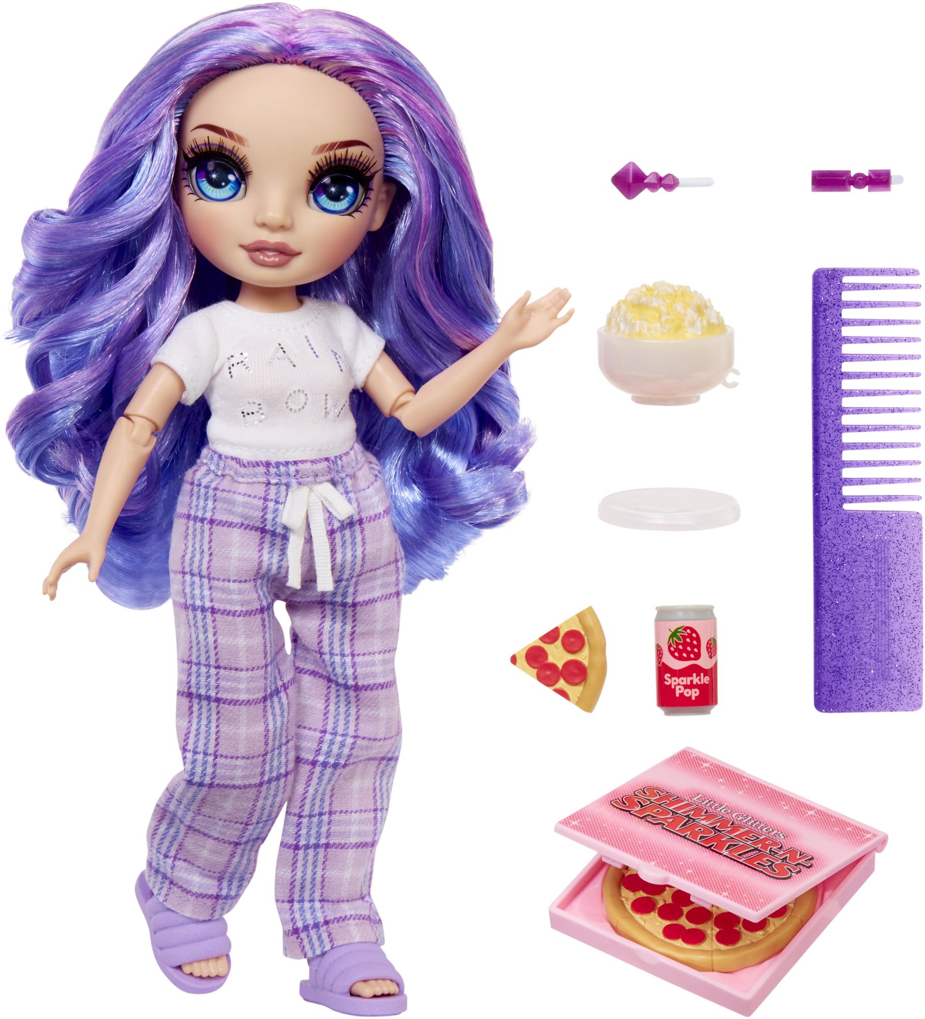 Rainbow High Junior Fashion bábika v pyžame – Violet Willow Bábika
