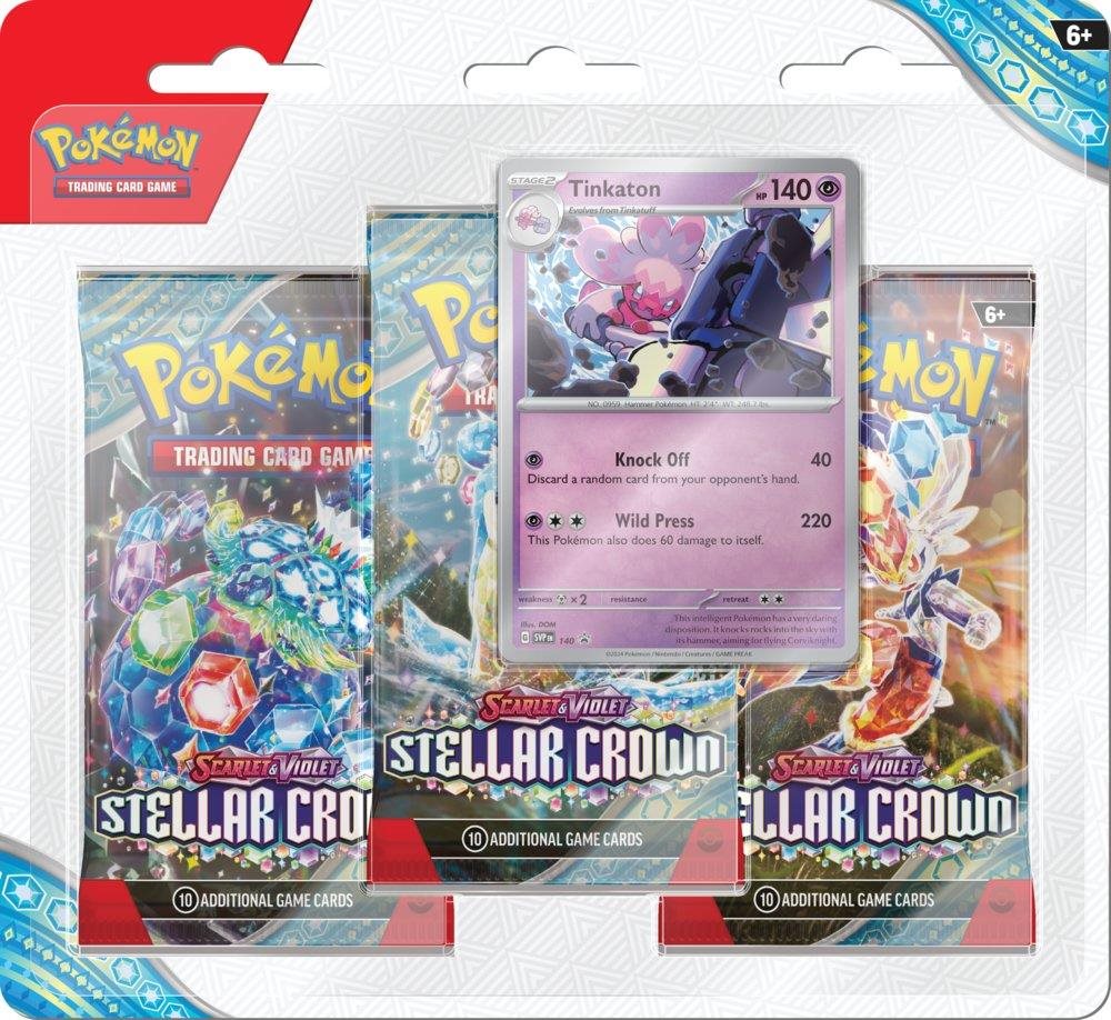 Pokémon TCG: SV07 Stellar Crown – 3 Blister Booster Pokémon karty