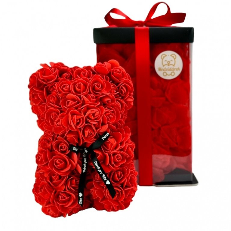 Medvídárek Romantic medvedík z ruží 25 cm svetlo červený s...