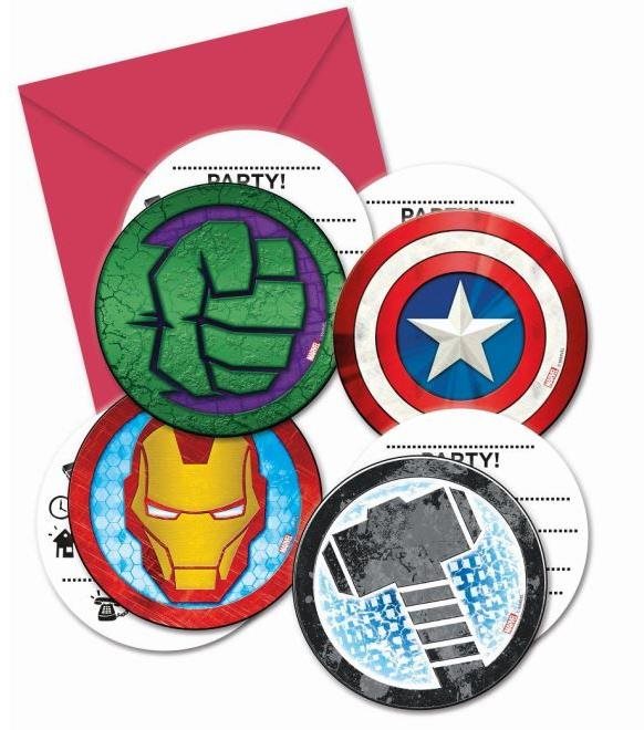 Pozvánky s obálkami Avengers, 6 ks Párty doplnky