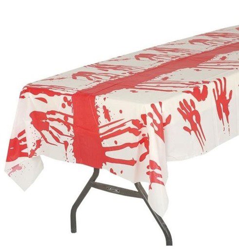 Obrus s motívom krvavých rúk – Halloween – 135 cm × 270 cm Obrus