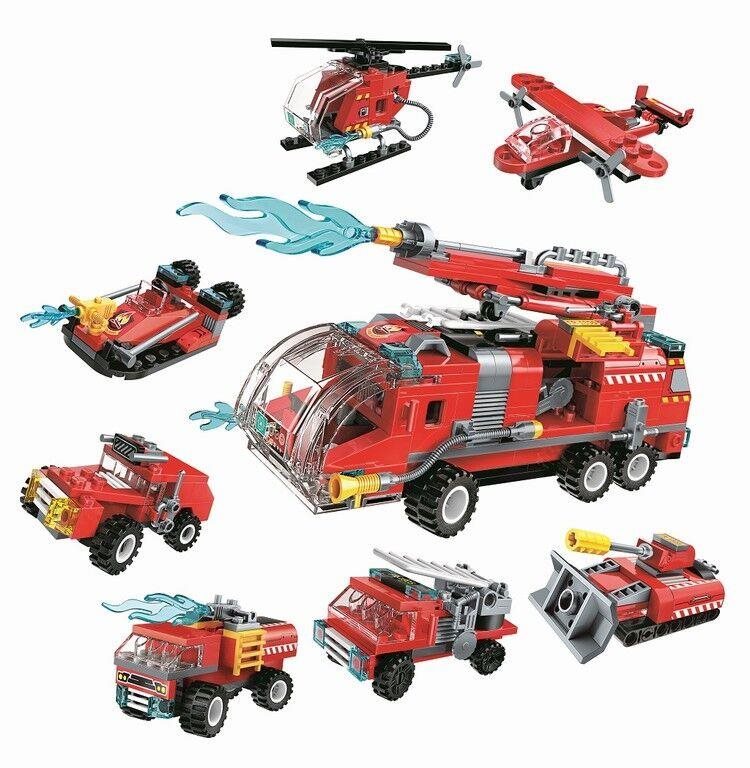 Qman Water Canon Camion de pompiers 1805 Ensemble 8en1 Jeu de...