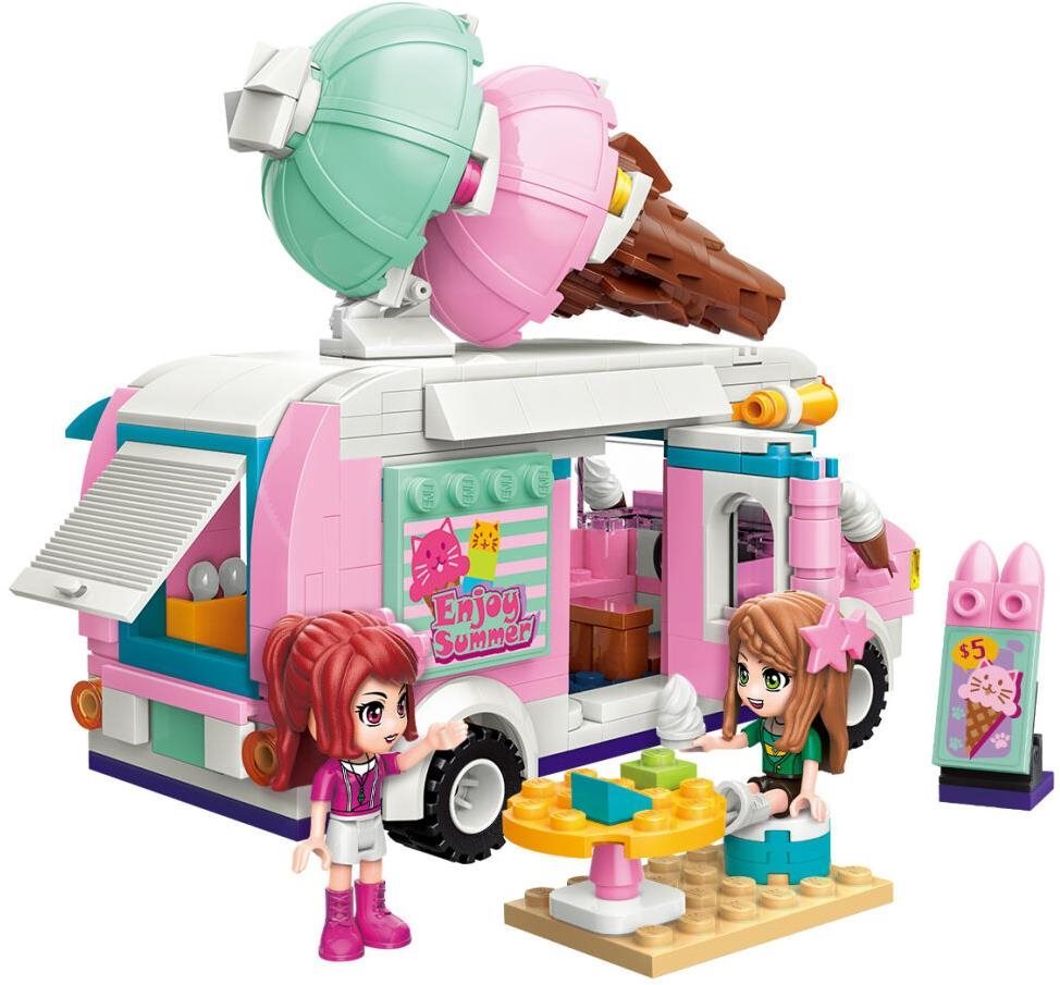 Qman Cherry 2029 Camion de creme glacée rose Jeu de construction