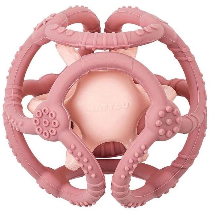 Nattou hryzadlo silikónové, lopta 2 v 1, bez BPA, 10 cm, ružová...