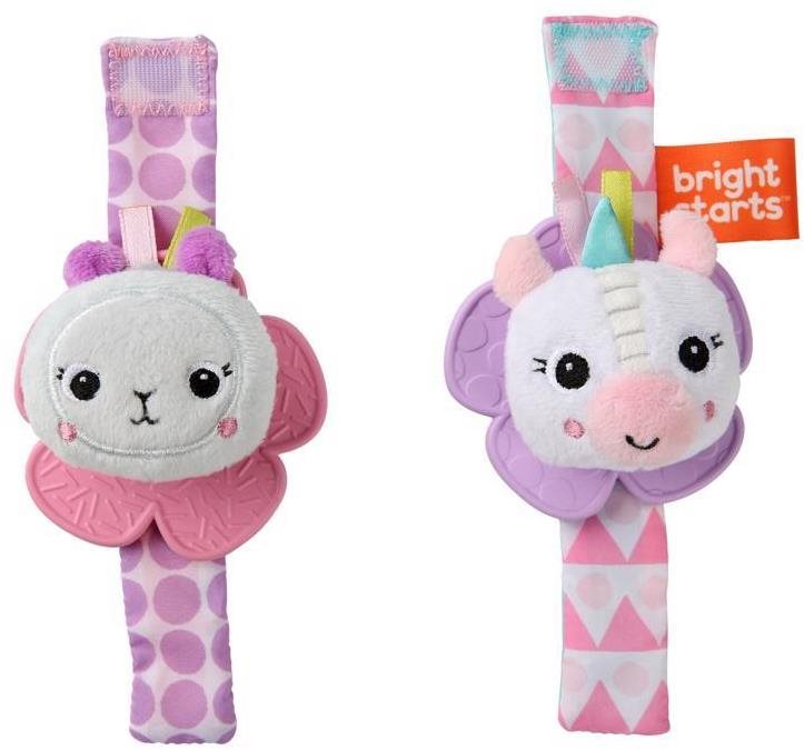 Bright Starts Hrkálka s hryzadlom na ruku, 2 ks, jednorožec/lama, 0...