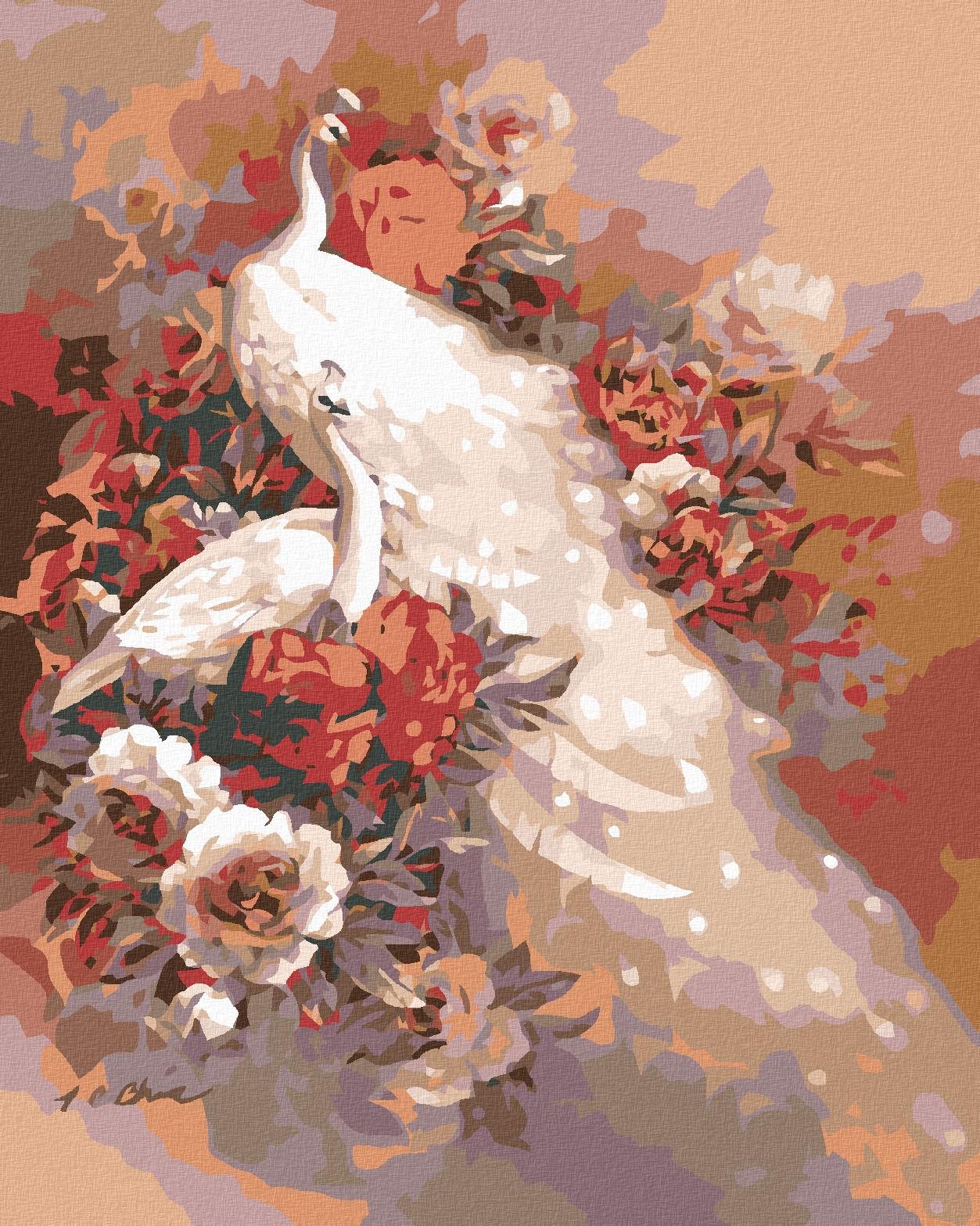 Maľovanie podľa čísel – Biely páv s kvetmi, 40 × 50 cm, napnuté...