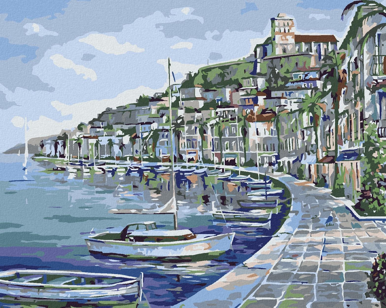 Maľovanie podľa čísel – Mestečko na pobreží, 50 × 40 cm, bez rámu a...