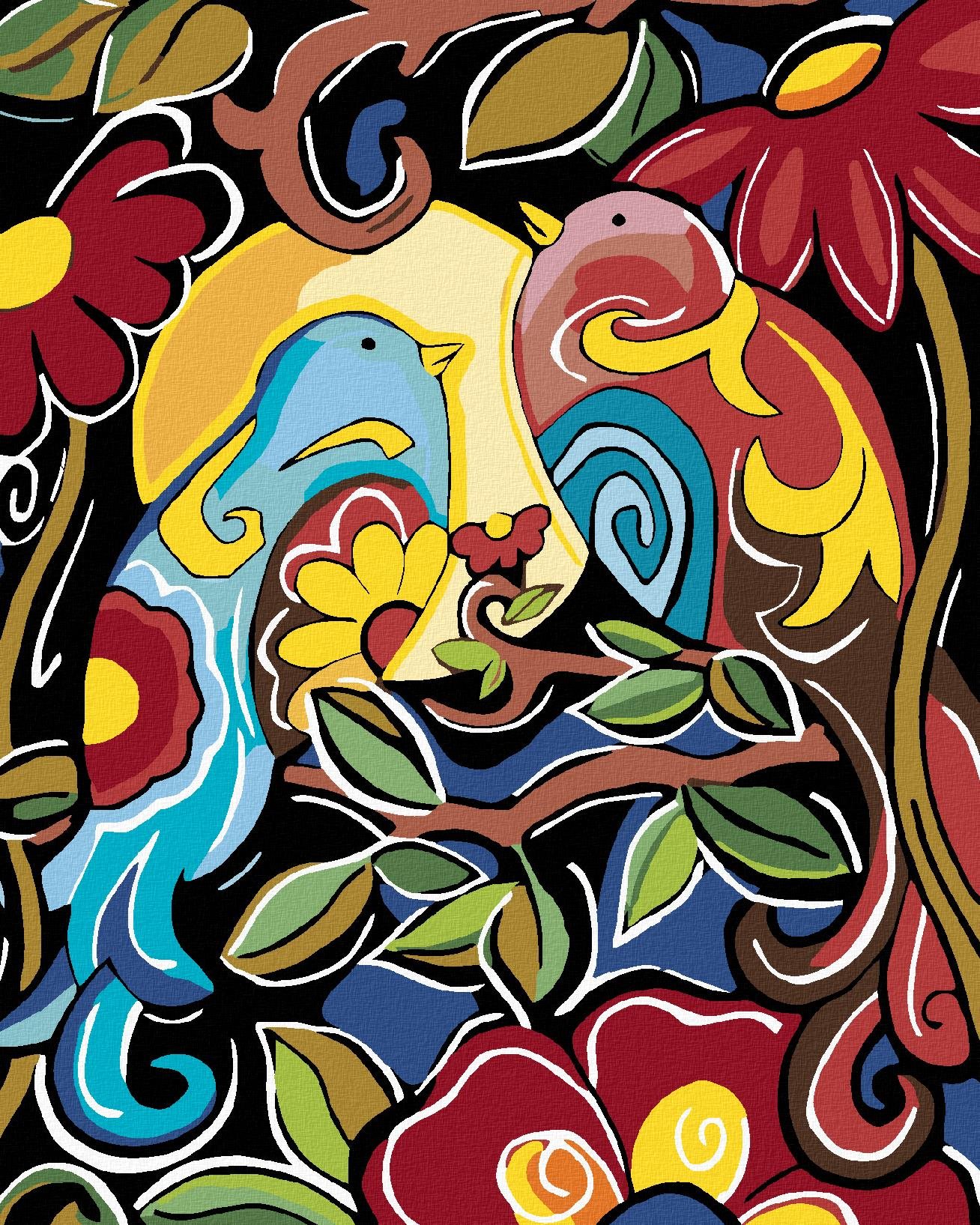 Maľovanie podľa čísel – Kvetinová maľba s vtáčikmi, 80 × 100 cm,...