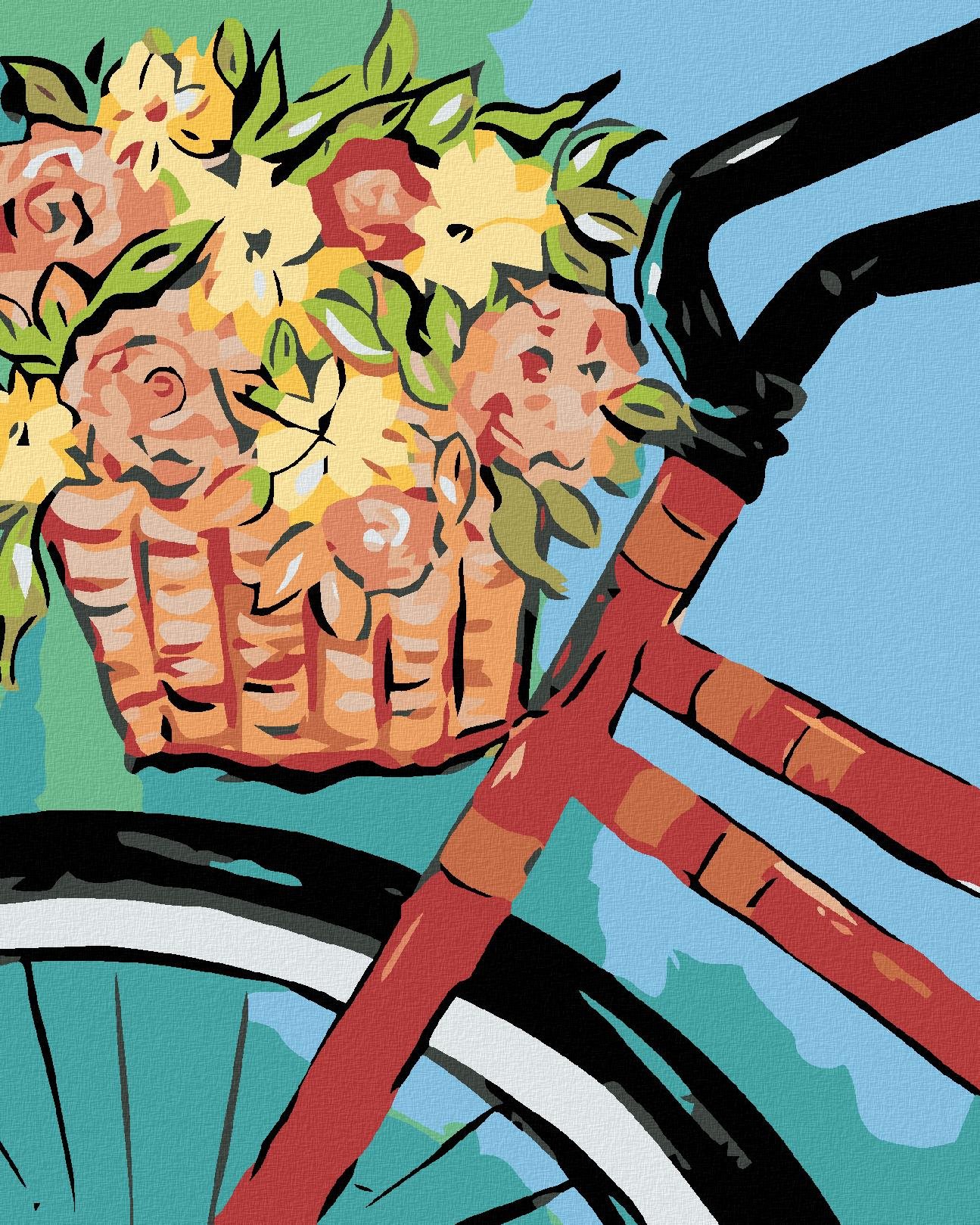 Maľovanie podľa čísel – Bicykel s košíkom kvetín, 80 × 100 cm,...