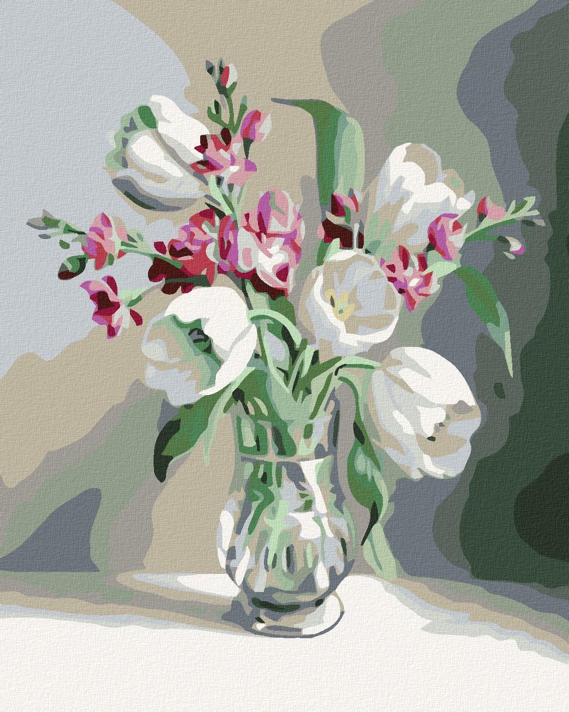 Maľovanie podľa čísel – Biele tulipány, 80 × 100 cm, napnuté plátno...