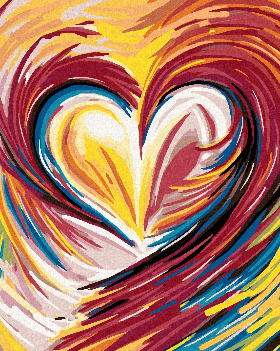 Maľovanie podľa čísel - Dúhové maľované srdce, 40 x 50 cm, napnuté...