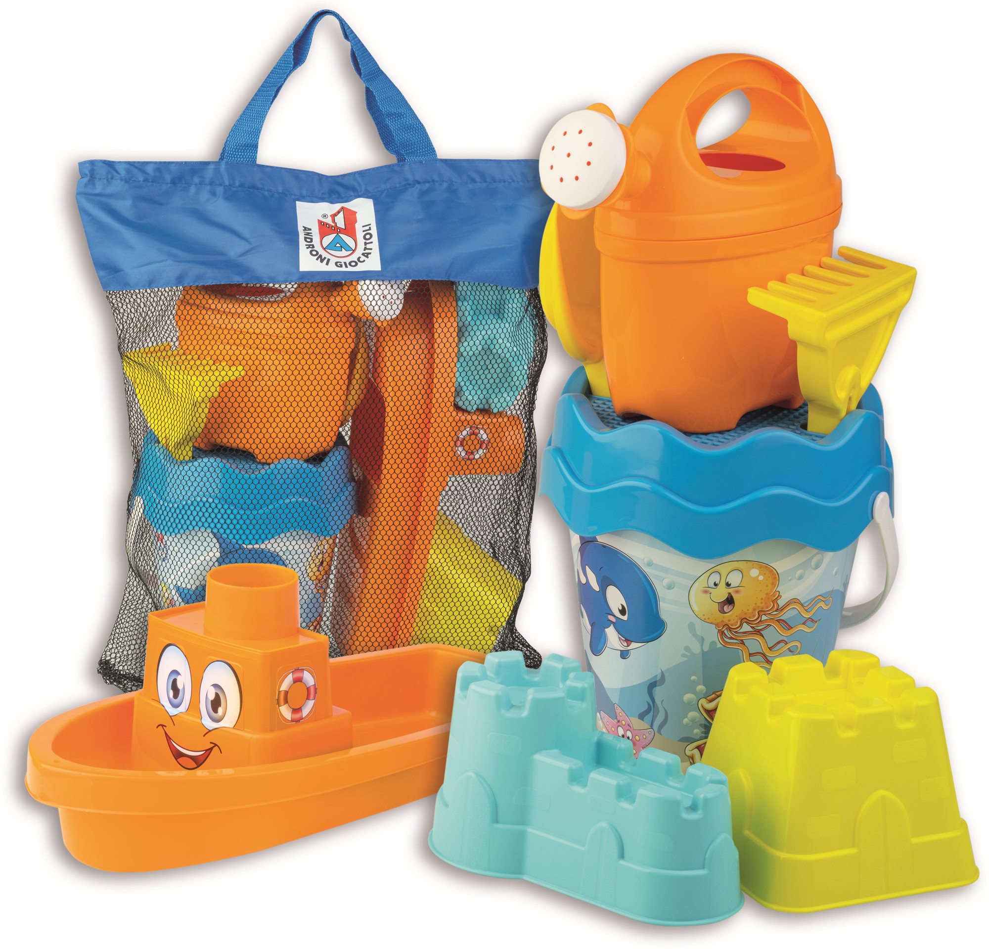 Androni Sand-Spielset Happy Fish in Reisetasche Sandspielzeug-Set