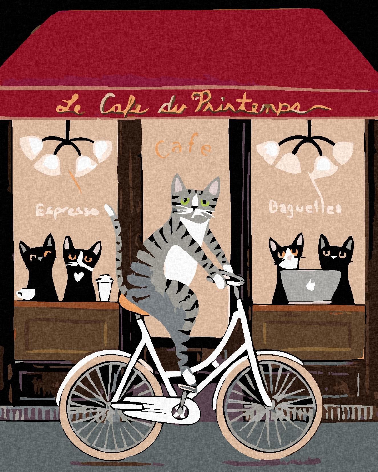 Diamondi – KOCÚR NA BICYKLI PRED KAVIARŇOU, 40 × 50 cm, vypnuté...
