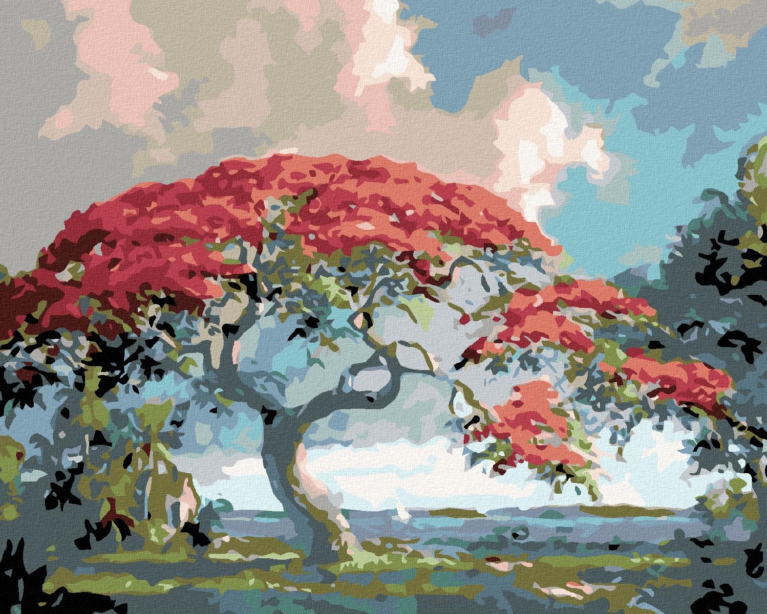 Diamondi – ČERVENÝ BONSAI, 40 × 50 cm, bez rámu a bez napnutia...