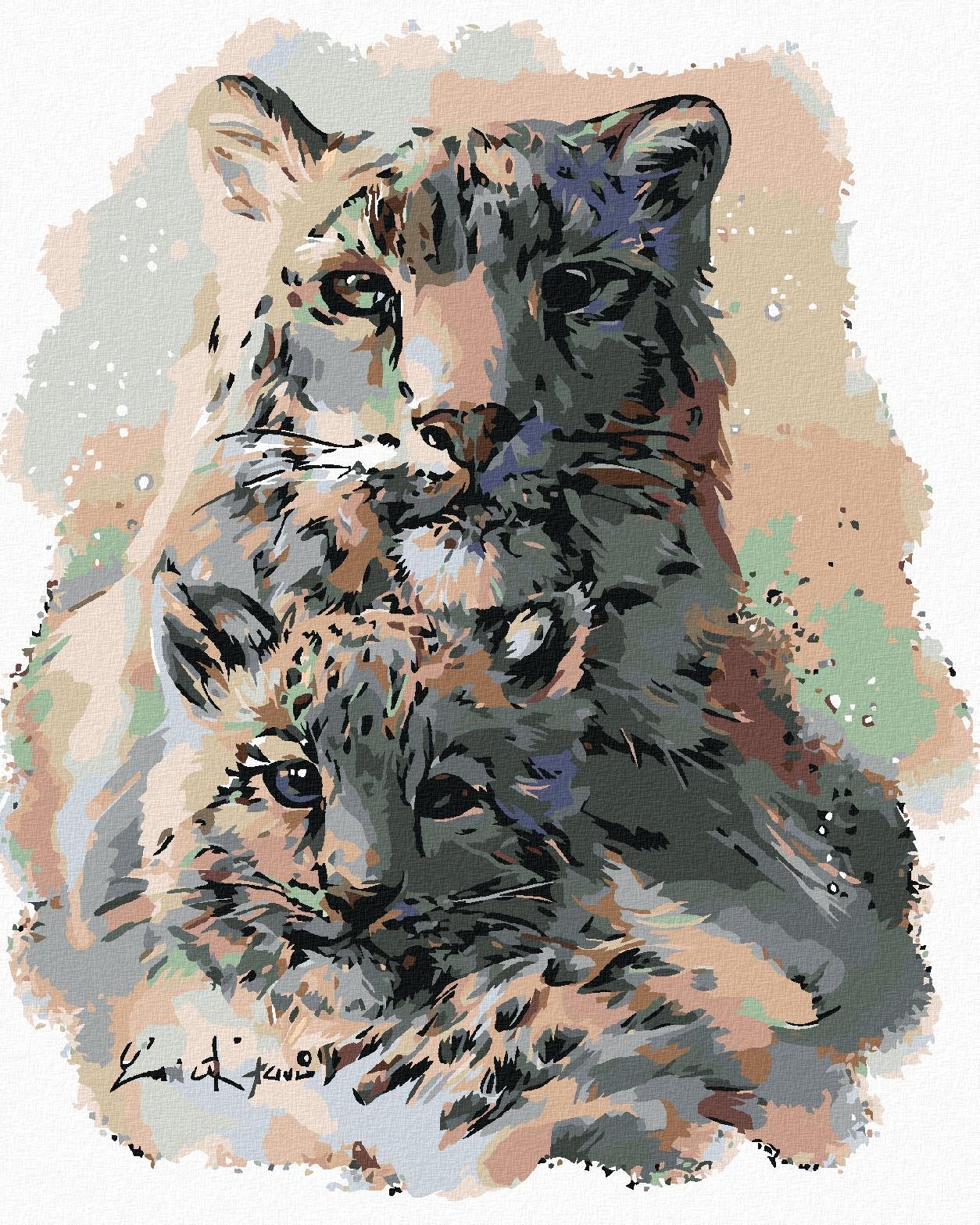 Diamondi – Diamantové maľovanie – LEOPARD SNEŽNÝ S MLÁĎAŤOM, 40 ×...